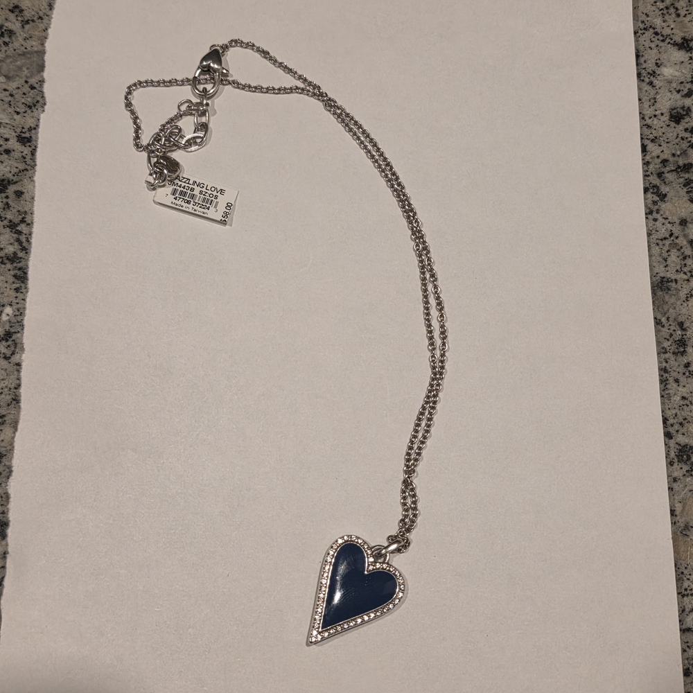Brighton DAZZLING HEART necklace Navy Blue LOVE GIFT JEWELRY REVERSIBLE Crystals